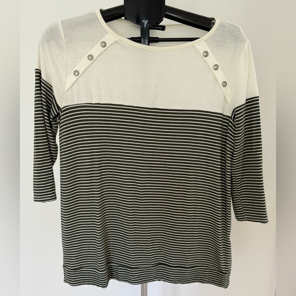 Pink Clover Luna Top | Shoulder Button Detail | Striped Hem | Size Medium